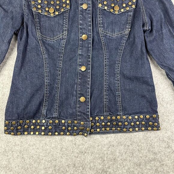 Studio West Denim Jean Jacket Womens M Blue Dark Wash Studded Western Trucker* - Picture 4 of 15